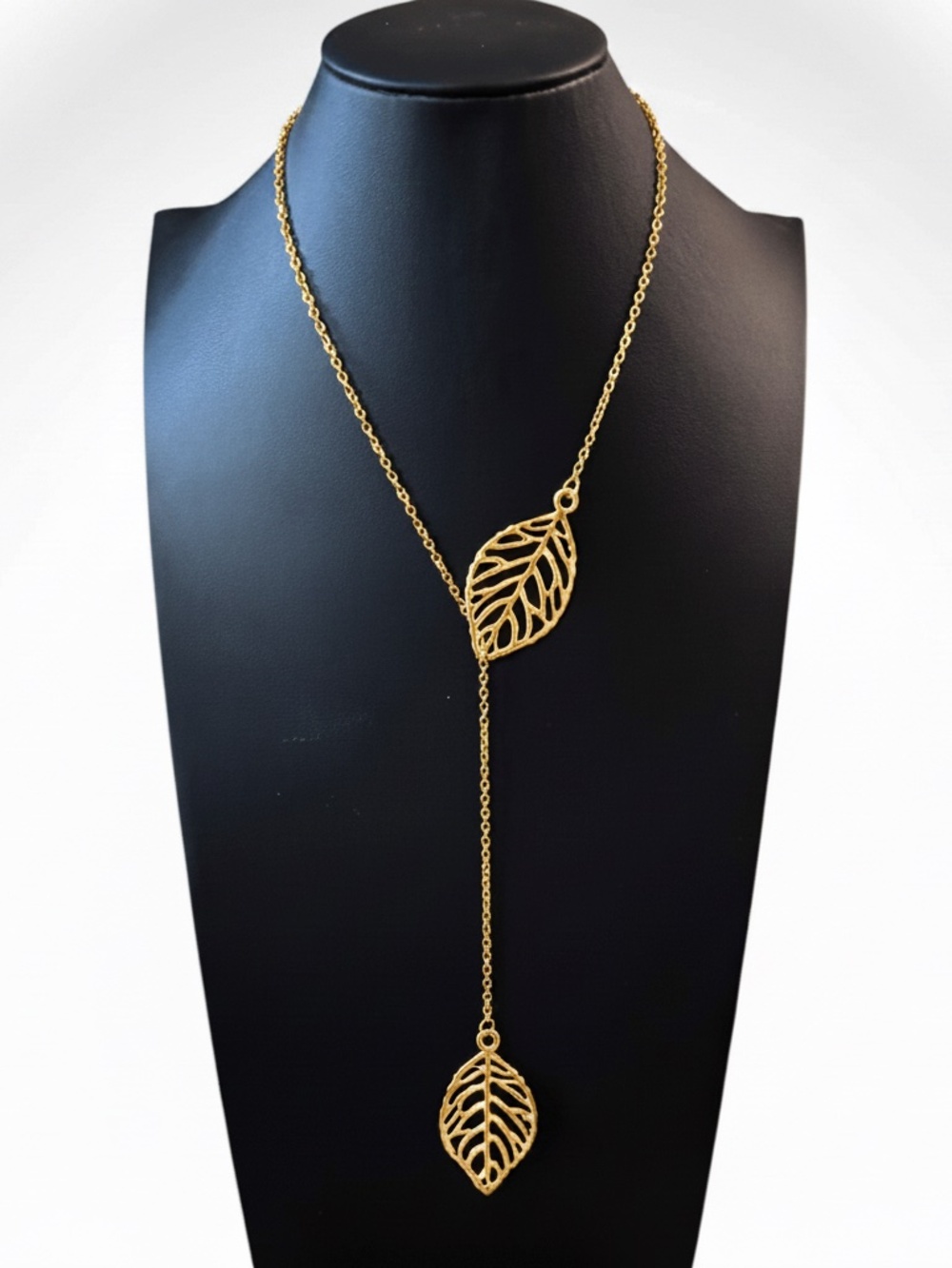 Womens Gold Tone Double Leaf Pendant Necklace